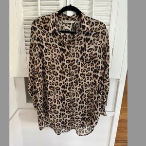 ZARA Leopard Print Button Up Blouse, Size XL